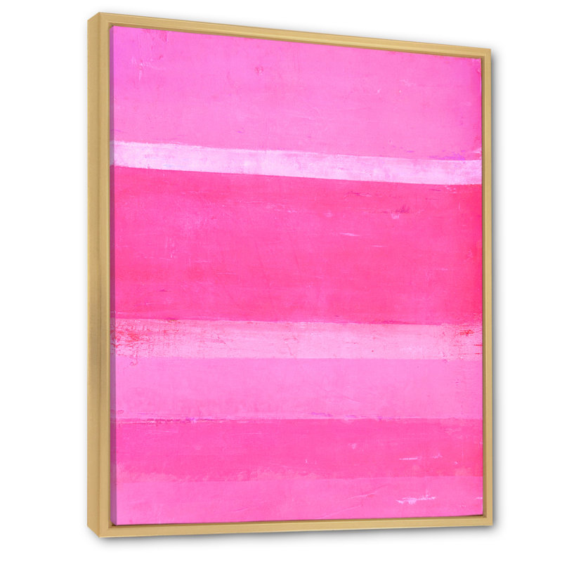 Bandes abstraites roses - peinture sur toile, H 32 po x l 16 po x P 1 po, Cadre naturel flottant