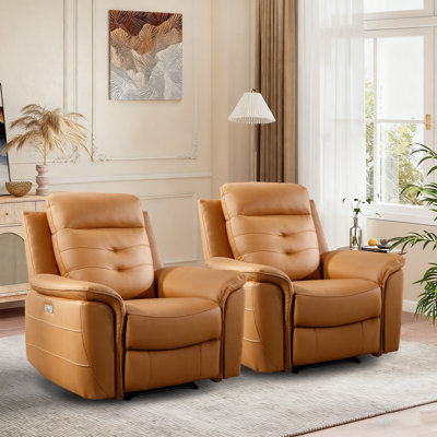 Jong 39.4" Wide Modern Premium Vegan Faux Leather Recliner Chair with Single Motor and USB (Set of 2) by Red Barrel Studio