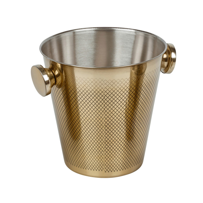 URBNLIVING Gold Metal Barware Set Cocktail Shaker Ice Bucket Wine Cooler Tongs Double Wall - Champagne & Wine Bottle Cooler