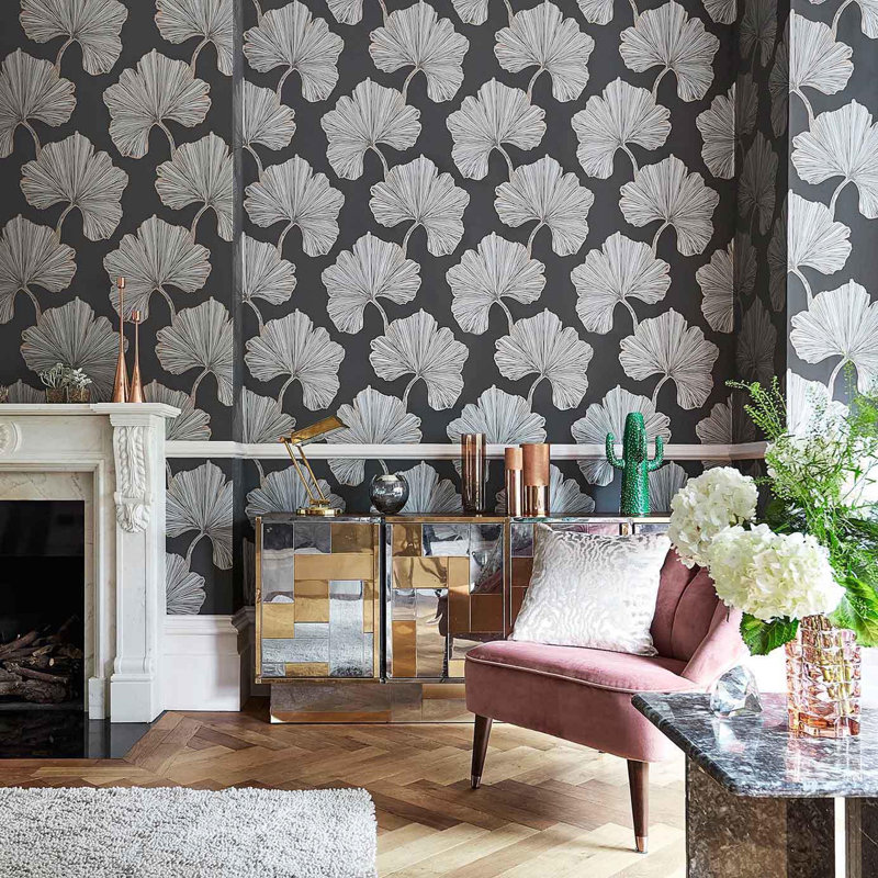Azurea Wallpaper, Ebony/Rose Gold