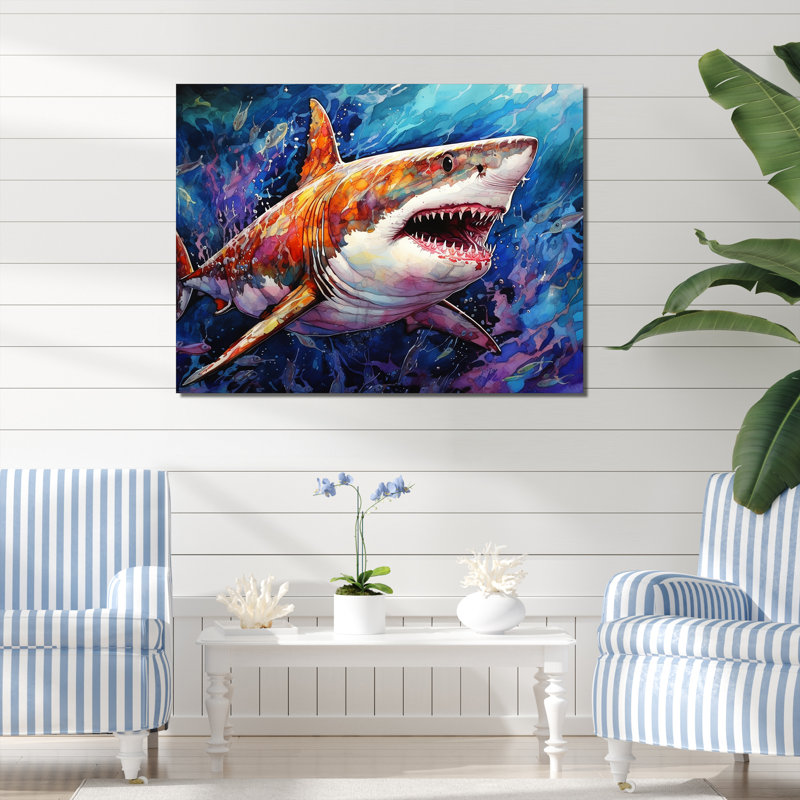 Shark Haven Under Water, peinture sur toile II, H 12 po x l 20 po x P 1 po, Toile tendue