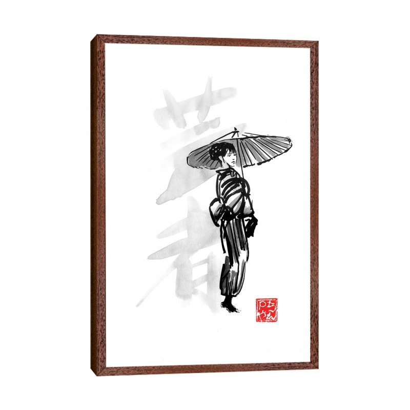 Geisha by Péchane - Painting on Canvas, 66.04 cm H x 45.72 cm W, Classic Brown Wood Framed