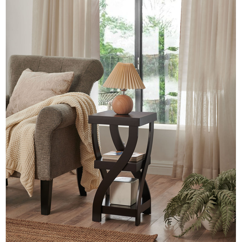 Twisted Wood Accent End Table, 3-Tier Side Table with Open Storage Shelves, Narrow Nightstand or Sofa Table for Bedroom, Living Room & Office - Espresso