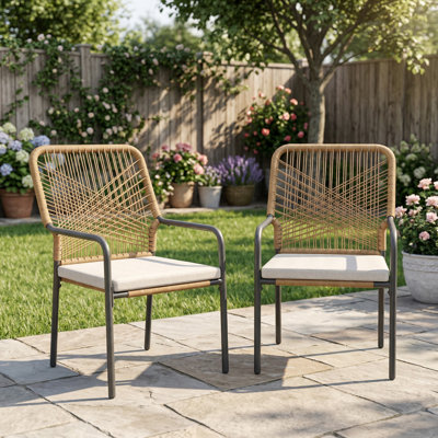 Chaise de salle à manger 2 pièces empilable en rotin avec coussin