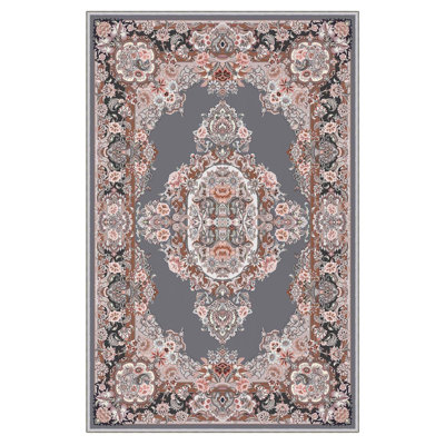 Tapis tissé élégant (4 x 6 pieds), 100% polyester, d'une hauteur de poils de 0,3 po | Pois antibactérien antidérapant en PVC | Lavable à la machine, impression numérique en 3D | Parfait pour le salon, la chambre à coucher et le bureau
