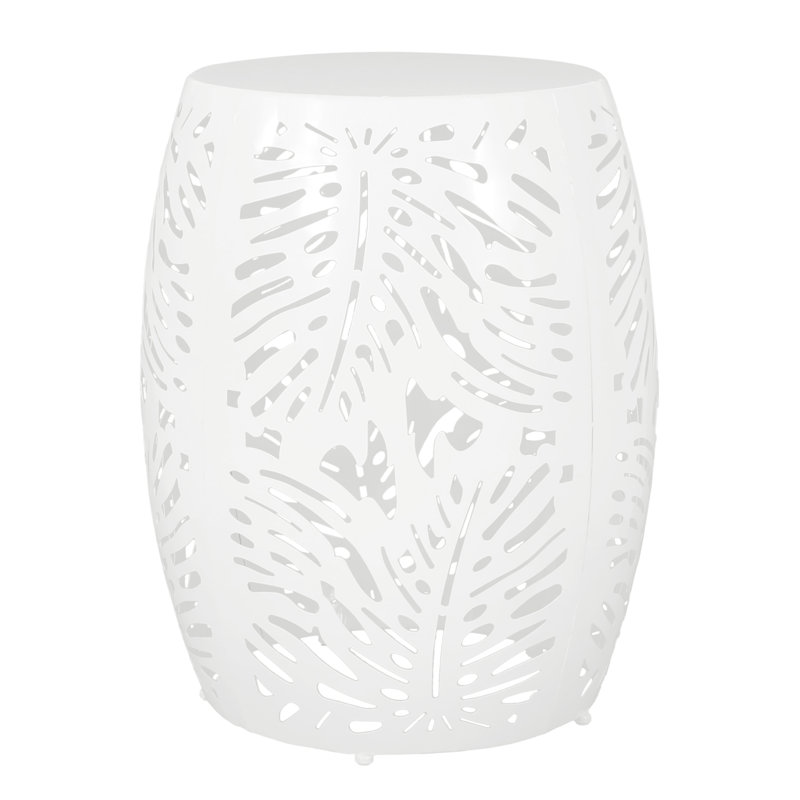 Modern White Side Table - Iron Cut With Tropical Leaf Pattern, 16.96In Width X 20.46In Height, Ready To Enjoy Stylish In With Solid Leaf, 16.96” W D 20.46” H, No Assembly Hassle