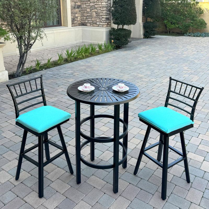 Aluminum 3-Piece Patio Bar Set with 30'' Round Bar Table, Blue
