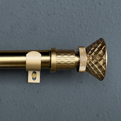 Adjustable Single Curtain Rod With Grid Finial, 2 Color Options (Antique Brass / Gunmetal )