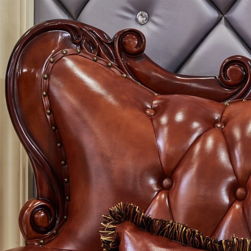 Fauteuil en cuir de vache sculpté double face en bois massif touffeté de 49,21 po