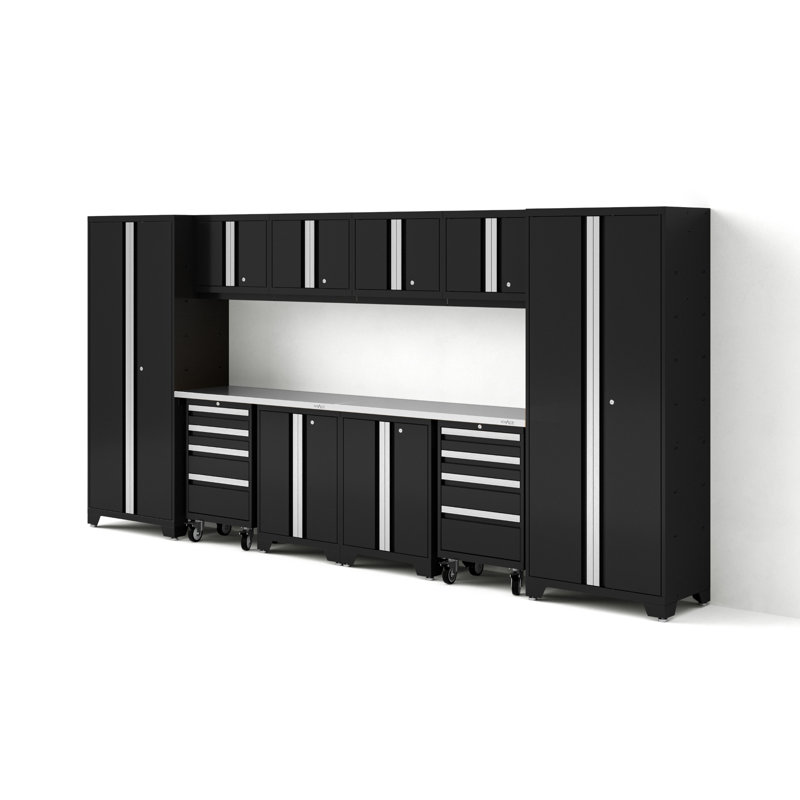 Ensemble d'armoires de rangement de 12 pièces Bold Series, Acier inoxydable, Noir, Pas de lumières