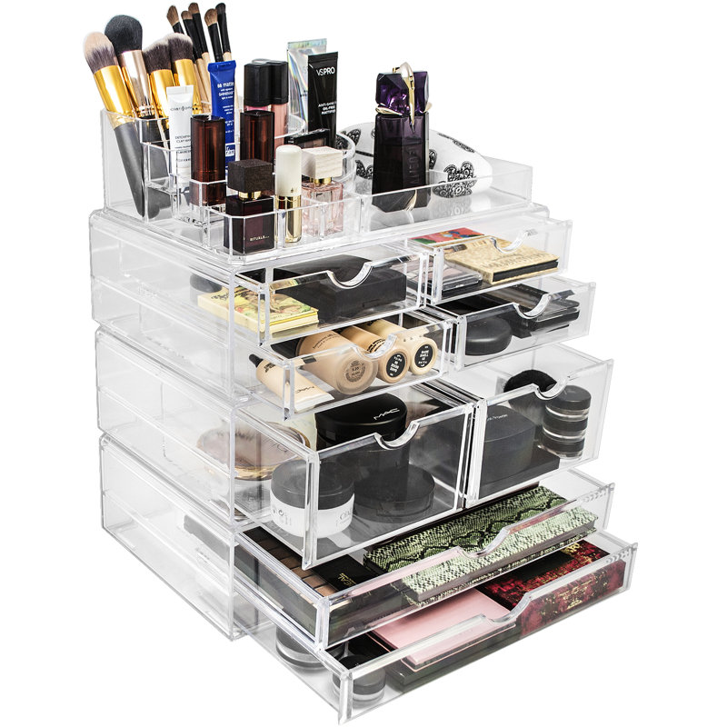 Rangement pour cosmétiques, maquillage et bijoux en acrylique, Transparent