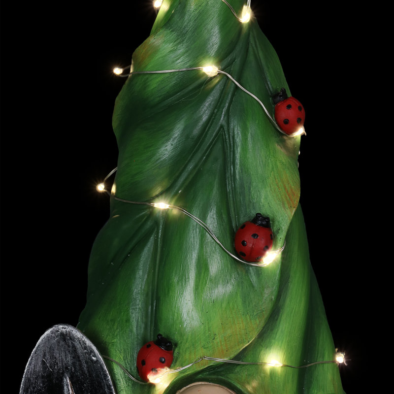 Exhart Gnome with Solar String Hat with Ladybugs and Trowel Garden Statuary, 7 by 14 Inches