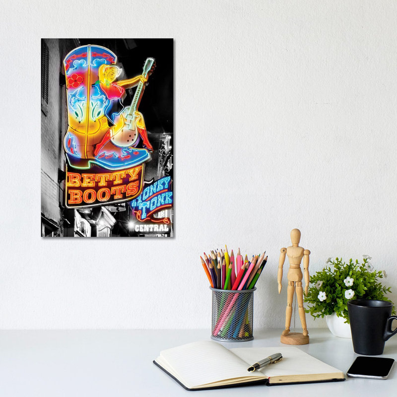 Nashville Broadway Neon Honky Tonk - impression sur toile tendue, H 12 po x l 8 po x P 0,75 po