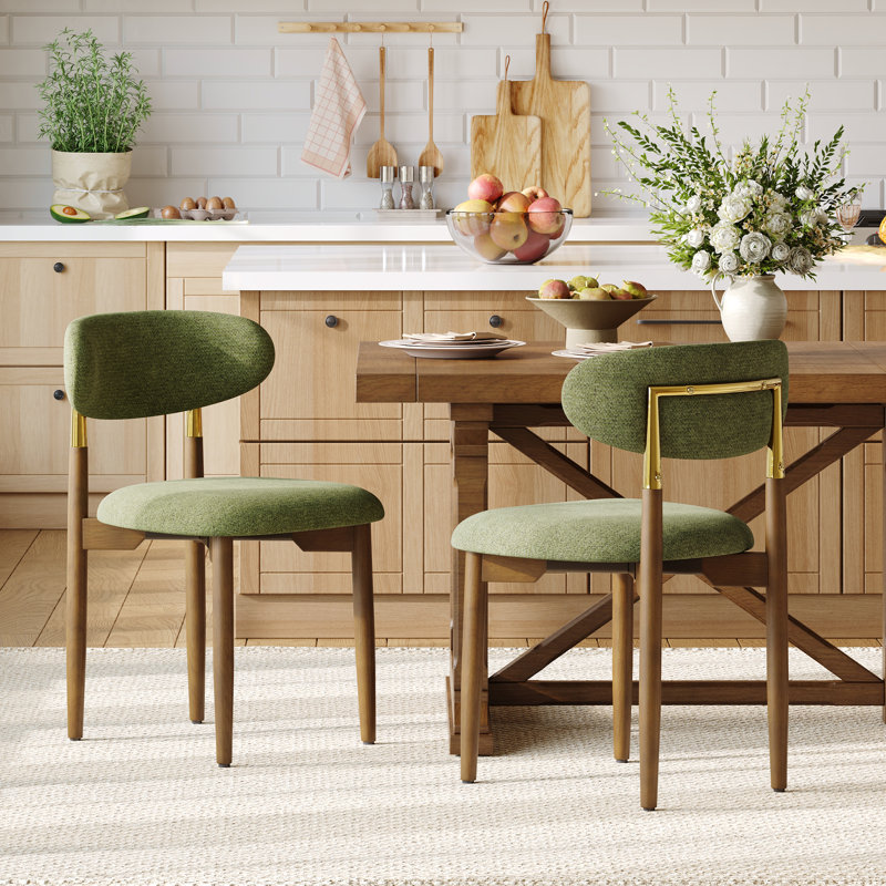 Chaise de salle à manger Solon rembourrée en bois massif, Vert, Noyer