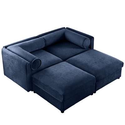 Abbottstown Blue Chenille 2 With Storage Seat & Cylindrical Support For Style Modern Relaxing Comfort