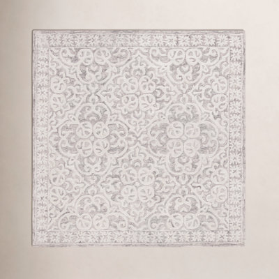 Aude White Damask Hand-Tufted Wool Rug
