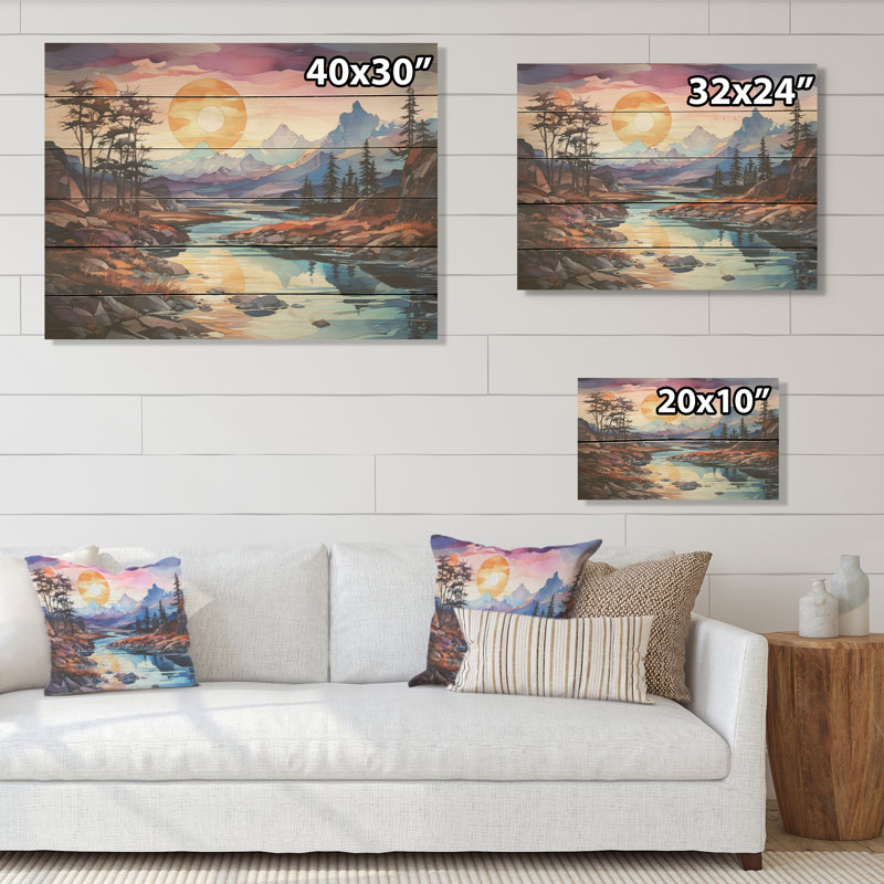 Glacier Sunrise In Canada - Glacier Wood Wall Art On Natural Pine Wood, 10" H x 20" W