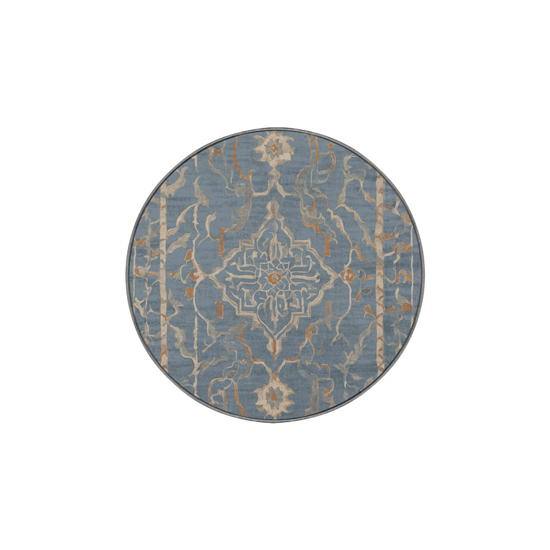 Machine Washable Gray Area Rug, Round 5'
