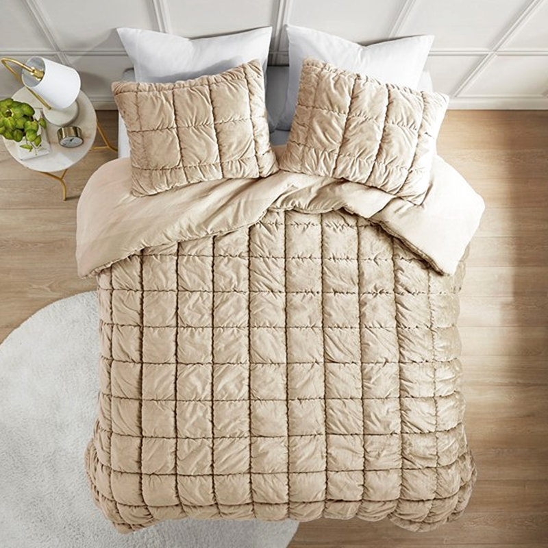 Ensemble d'édredon 3 très grands lits, face en velours avec dossier en microfibre, rembourrage en duvet synthétique pour la chaleur hivernale, surpiqûres 3D au look magnifique, boîte, lavable à la machine, brun 3 pièces, 100%