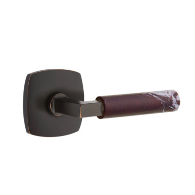Emtek Select Privacy Leverset w/ Urban Rosette & L-Square Stem, Rosso Levanto Marble Lever (CF)