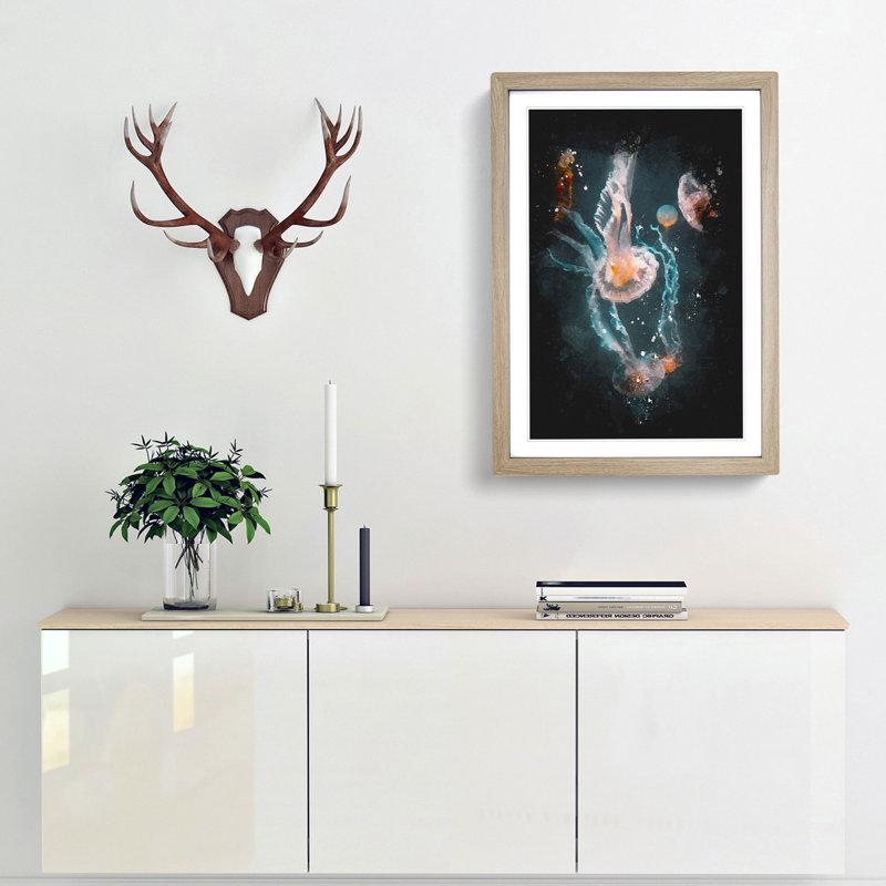 Peach Jellyfish - Picture Frame Graphic Art Print, 33cm H x 24cm W x 2cm D, Oak Framed