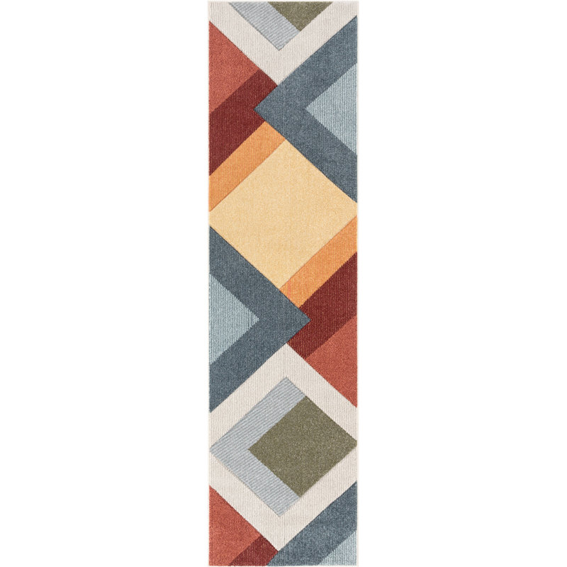 Ruby Geometric Synthetic Area Rug, Runner 80 x 300cm
