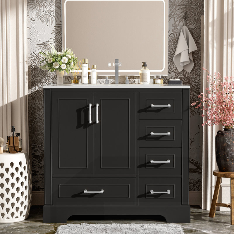 Meuble-lavabo traditionnel 36 "avec lavabo en céramique, Noir