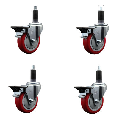 Poly Swivel 1-1/8 Inch Expanding Stem Caster Set with Brake SCC