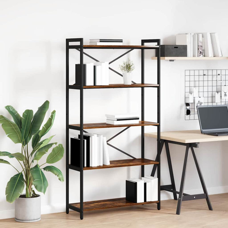 Steel Bookcase, (5 Shelves) 153cm H x 80cm W x 30cm D, Brown/Black