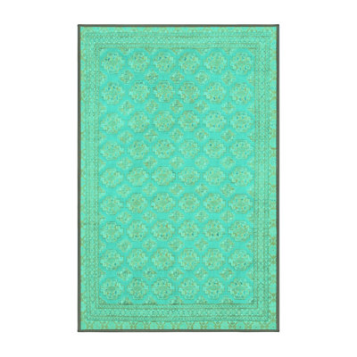 Tapis oriental en laine / polyester tissé à la machine en bleu sarcelle / turquoise