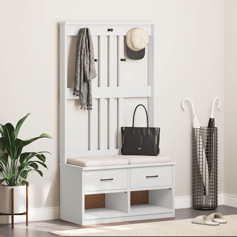 Hall Tree SANDNES 87X40x159.5Cm Solid Wood Pine, White