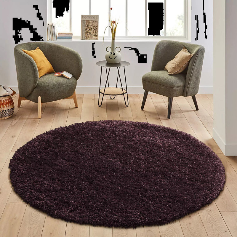 Solid Colour Shag Area Rug, Round 120 cm