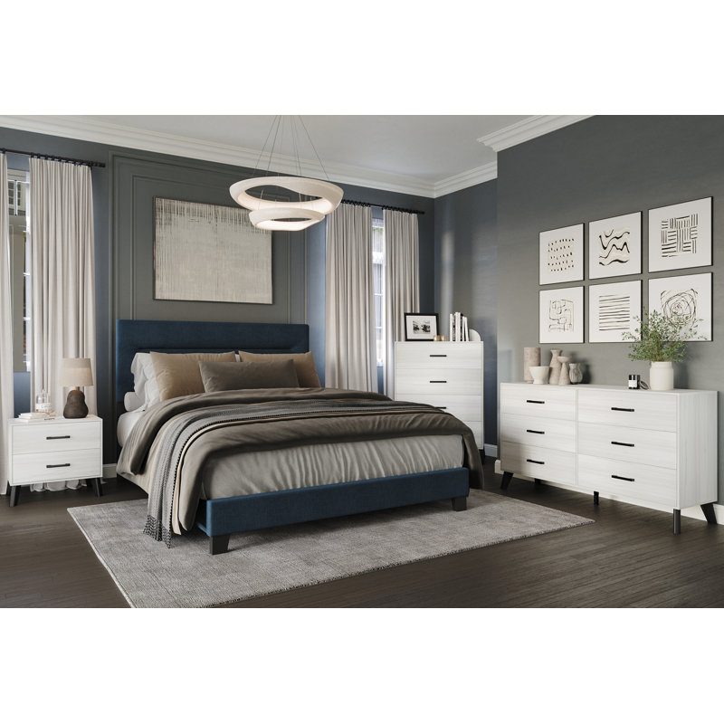 Ensemble de chambre à coucher 4 pièces Emery, Double, Bleu / Gris pâle