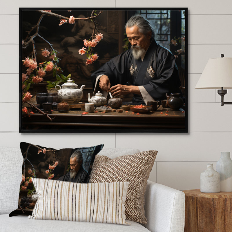 Asian Art Harmony in Tea VII - reproduction d'art, H 12 po x l 20 po x P 1 po, Cadre flottant noir
