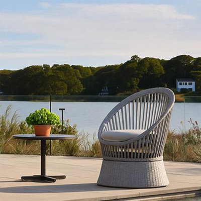 26.7" Modern Swivel Wicker Lounge Chair With Cushions And Metal Frame, Round Patio Accent Chair For Outdoor Or Indoor Use, Ideal For Balcony, Deck, Or Living Room