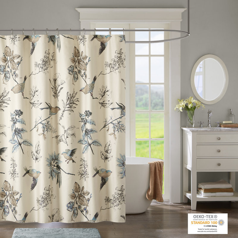 72" Multicolor Cotton Floral Shower Curtain with Birds