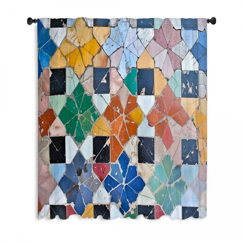 Mosaic Window Curtains, Abstract Blockout & Sheer Curtains - 1 Panel, 50" W x 96" L