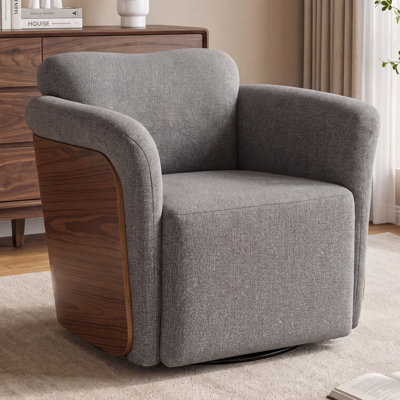 Modern Swivel Accent Chair with Walnut Wood Shell & Soft Upholstery – Fully Assembled