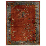1920s Antique Rectangle Red / Rust Hand Knotted Chinese Art Deco Rug