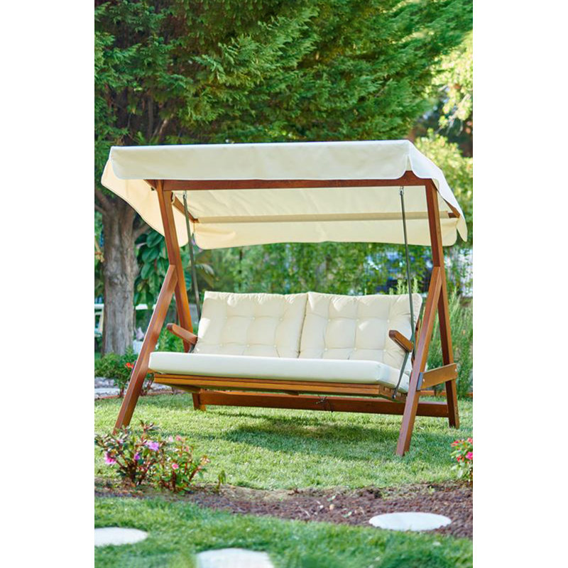Montserrath Solid Wood Porch Swing with Canopy, Beige