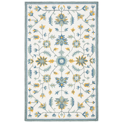 Tapis oriental en laine / coton touffeté à la main Metro en vert / ivoire / bleu