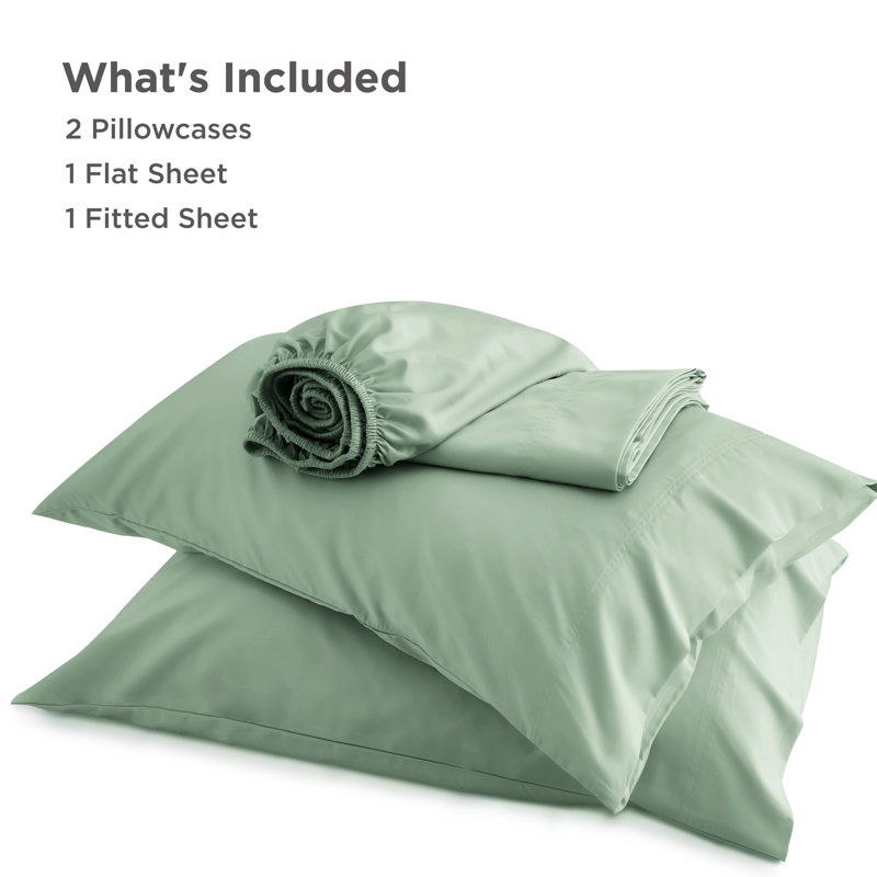 Ensemble de draps en rayonne de bambou Essential Collection, Ensemble de draps pour grand lit avec 2 taies d'or, Vert sauge