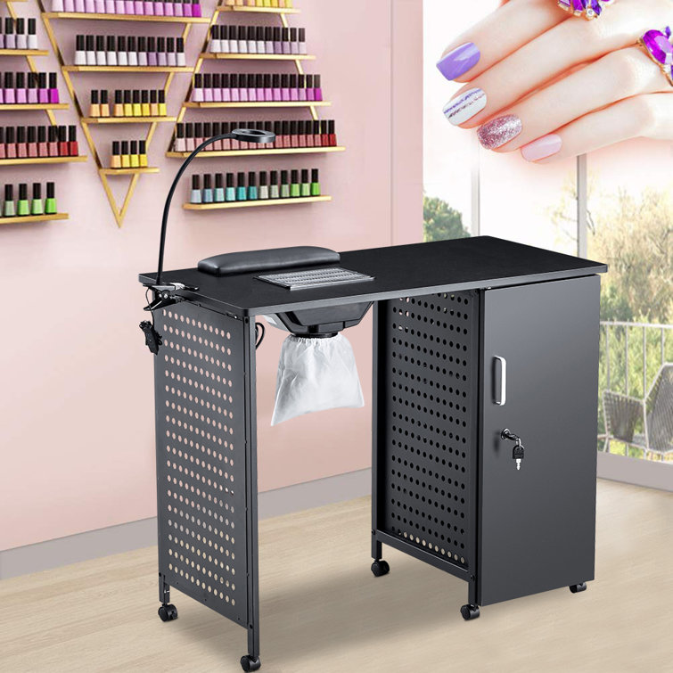 Pro Manicure Table Nail Desk Beauty Salon Dust Collector  Drawers+Wheel+Wrist Pad