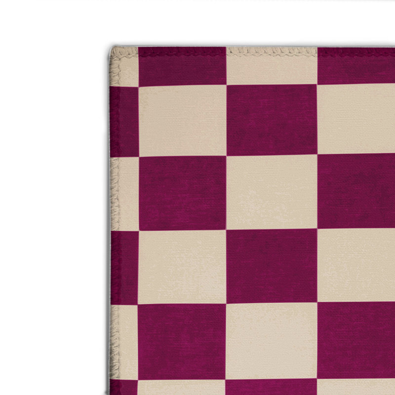 Checkered Beige Indoor and Outdoor Area Rug, Rectangle 2' x 3'