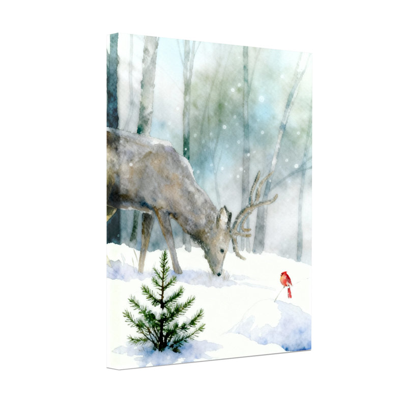 «Christmas Winter Deer Forest Snow Cardinal Tree», ensemble de 3 impressions d'art sur toile, H 18 po x l 12 po