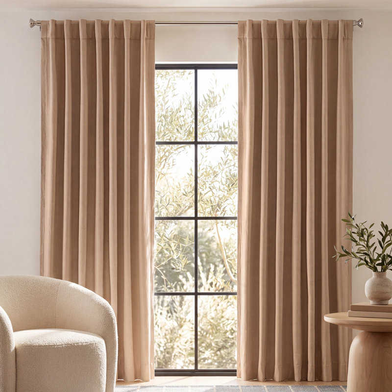 LeeRoy 100% Sustainable Cotton Blend Chevron Texture Room Darkening Thermal Triple-Lined Rod Pocket Panel, Natural