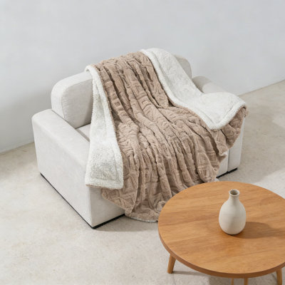 Jeté en sherpa jacquard, couverture moelleuse réversible pour canapé et lit