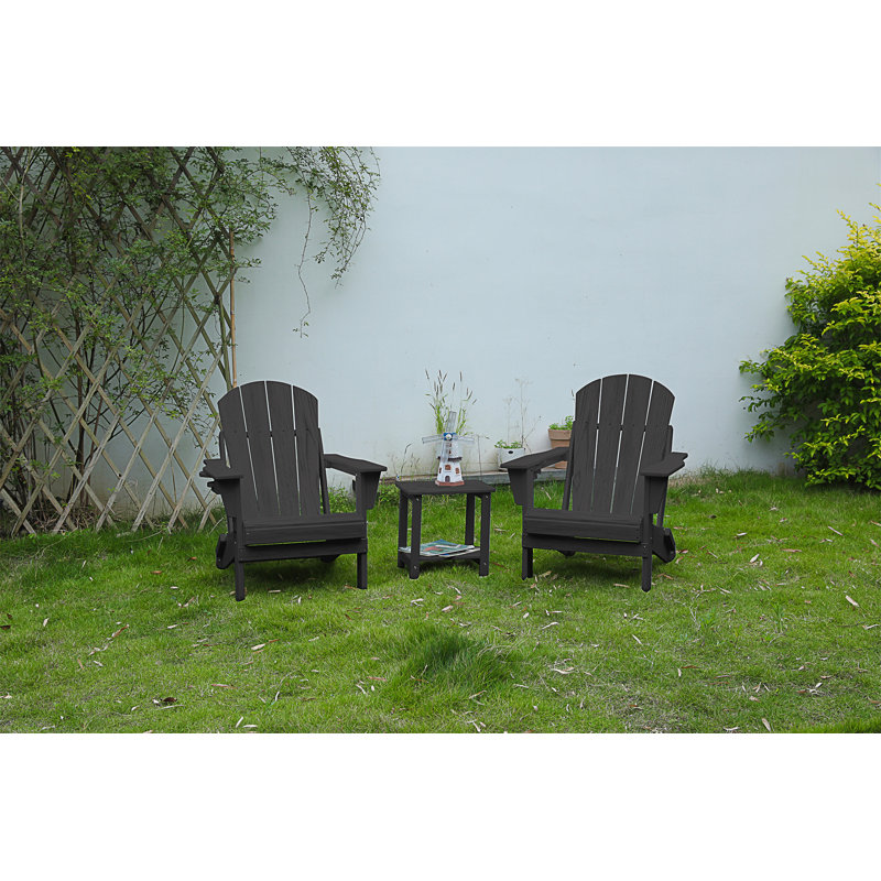 Folding Adirondack Chair With Side Table, Gray