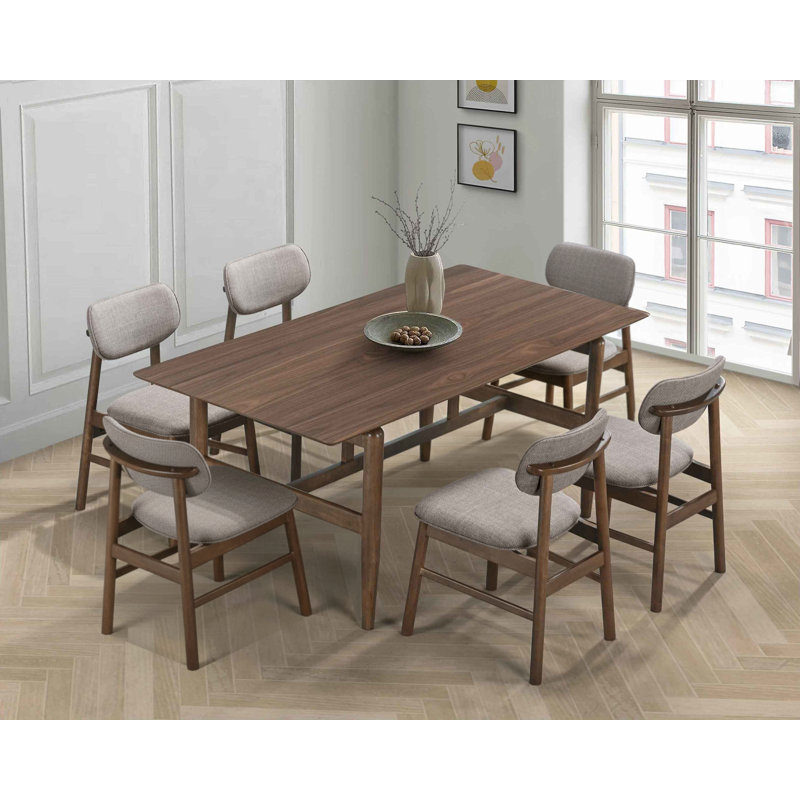 Hudson Modern Dining Set With Curved Back Chairs, 7 Pieces: Table, 6 Chairs, Brown