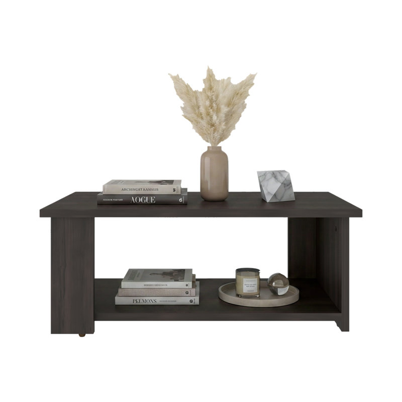Modern Accent Coffee Table with Lower Storage Ledge, Dark Walnut